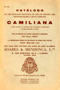 CATALOGO DE UMA IMPORTANTISSIMA E COMPLETA CAMILIANA REUNIDA POR UM DEVOTADO CAM