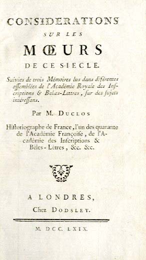 CONSIDERATIONS SUR LES MŒURS DE CE SIECLE