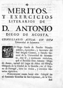MERITOS Y EXERCICIOS LITERARIOS DE D. ANTONIO DIEGO DE ACOSTA