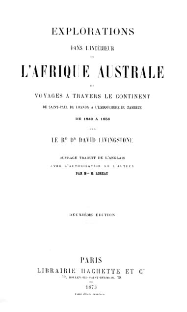 EXPLORATIONS DANS L’INTÉRIEUR DE L’AFRIQUE AUSTRALE