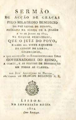 SERMAO DE ACÇAO DE GRAÇAS PELO MILAGROSO BENEFICIO DA PAZ GERAL DA EUROPA