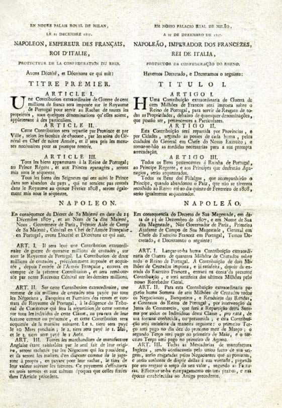 EM NOSSO PALACIO REAL DE MILAO A 23 DE DEZEMBRO DE 1807. NAPOLEAO IMPERADOR DOS