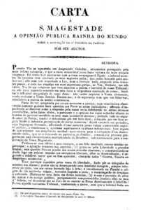 CARTA A SUA MAGESTADE A OPINIAO PUBLICA RAINHA DO MUNDO