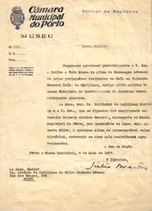 CARTA DE AGRADECIMENTO DE UM ALBUM DE HOMENAGEM OFERECIDO PELOS PORTUGUESES RESIDENTES NA BAIA AO GENERAL ANTONIO DE QUILLINAN DA SILVA MACHADO POVOAS