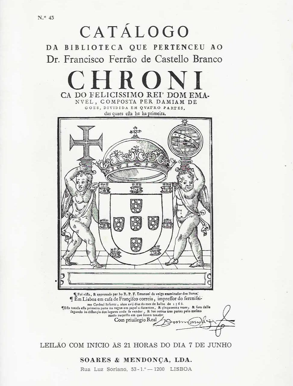 CATALOGO DA MAGNIFICA BIBLIOTECA QUE PERTENCEU AO DOUTOR FRANCISCO FERRAO DE CASTELLO BRANCO