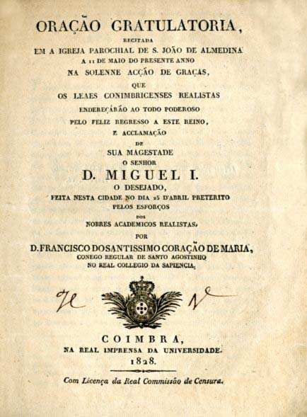 ORAÇAO GRATULATORIA RECITADA EM A IGREJA PAROQUIAL DE SAO JOAO DE ALMEDINA A 11 DE MAIO DO PRESENTE ANO