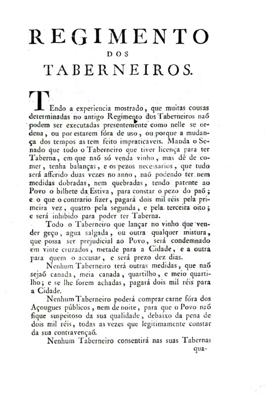 REGIMENTO DOS TABERNEIROS