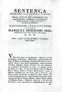SENTENÇA PROFERIDA PELO TRIBUNAL SUPREMO DA REAL JUNTA DO COMERCIO AGRICULTURA F
