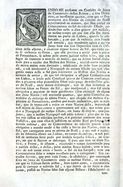 Sendo-me presentes em Consulta da Junta do Comercio destes Reinos e seus Dominio