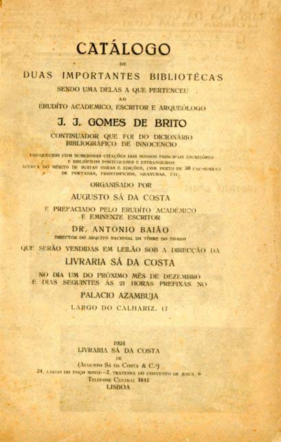 CATALOGO DE DUAS IMPORTANTES BIBLIOTECAS