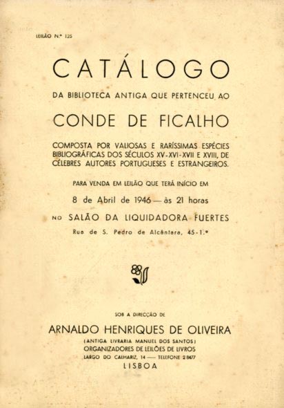CATALOGO DA PRECIOSA BIBLIOTECA DO CONDE DE FICALHO