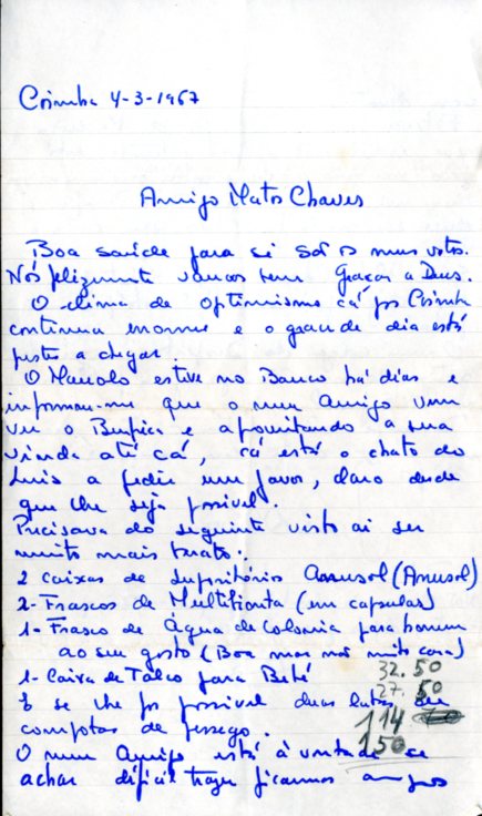 CARTA AUTÓGRAFA DIRIGIDA A JOAQUIM MATOS CHAVES
