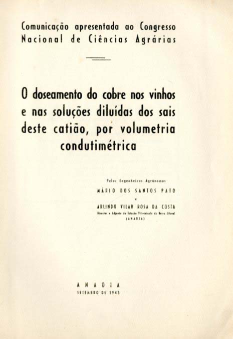 DOSEAMENTO DO COBRE NOS VINHOS E NAS SOLUÇOES DILUIDAS DOS SAIS DESTE CATIAO POR VOLUMETRIA CONDUTIMETRICA