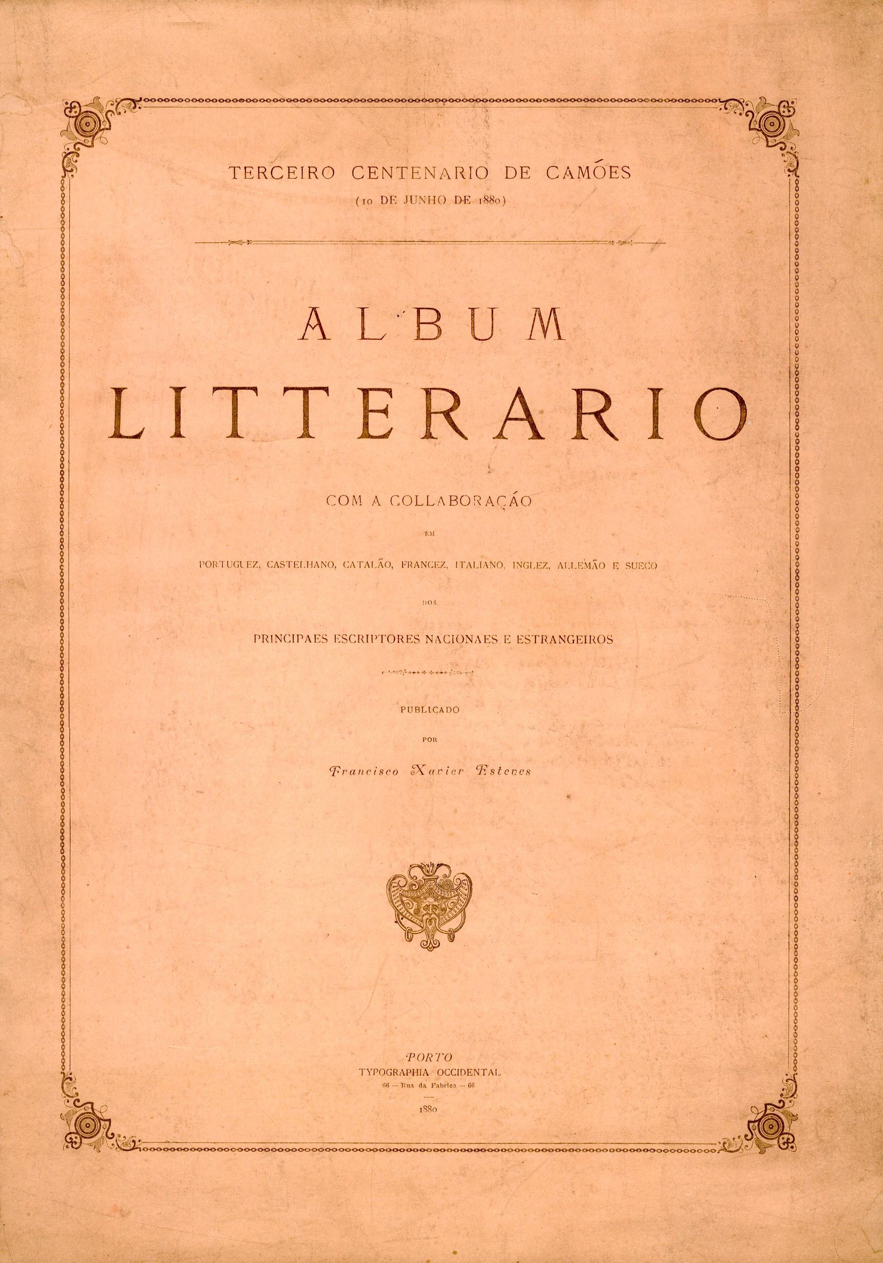 ALBUM LITERARIO COMEMORATIVO DO TERCEIRO CENTENARIO DE LUIS DE CAMOES
