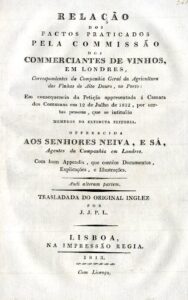 RELAÇAO DOS FACTOS PRATICADOS PELA COMISSAO DOS COMERCIANTES DE VINHOS EM LONDRE