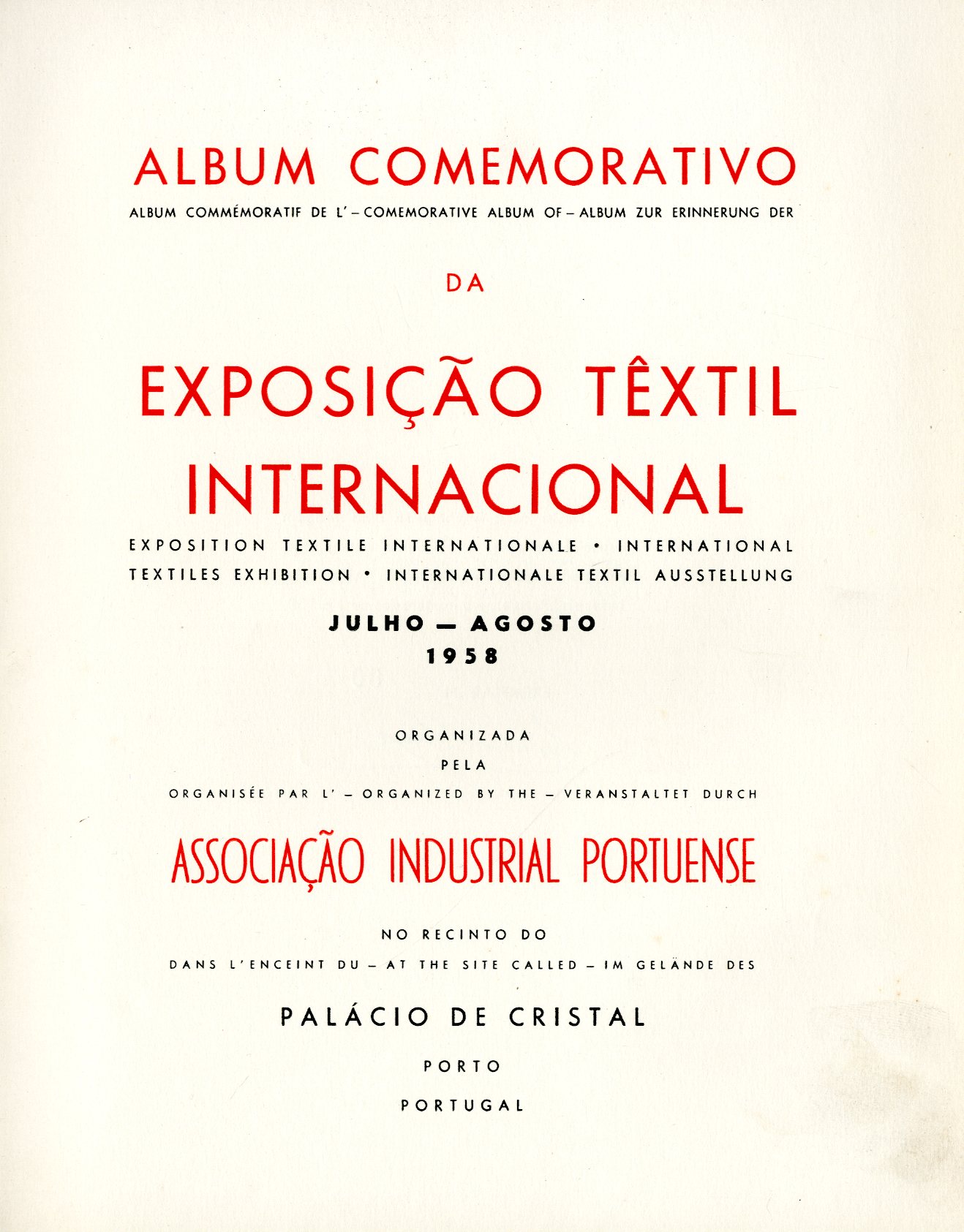 ALBUM COMEMORATIVO DA EXPOSIÇAO TEXTIL INTERNACIONAL