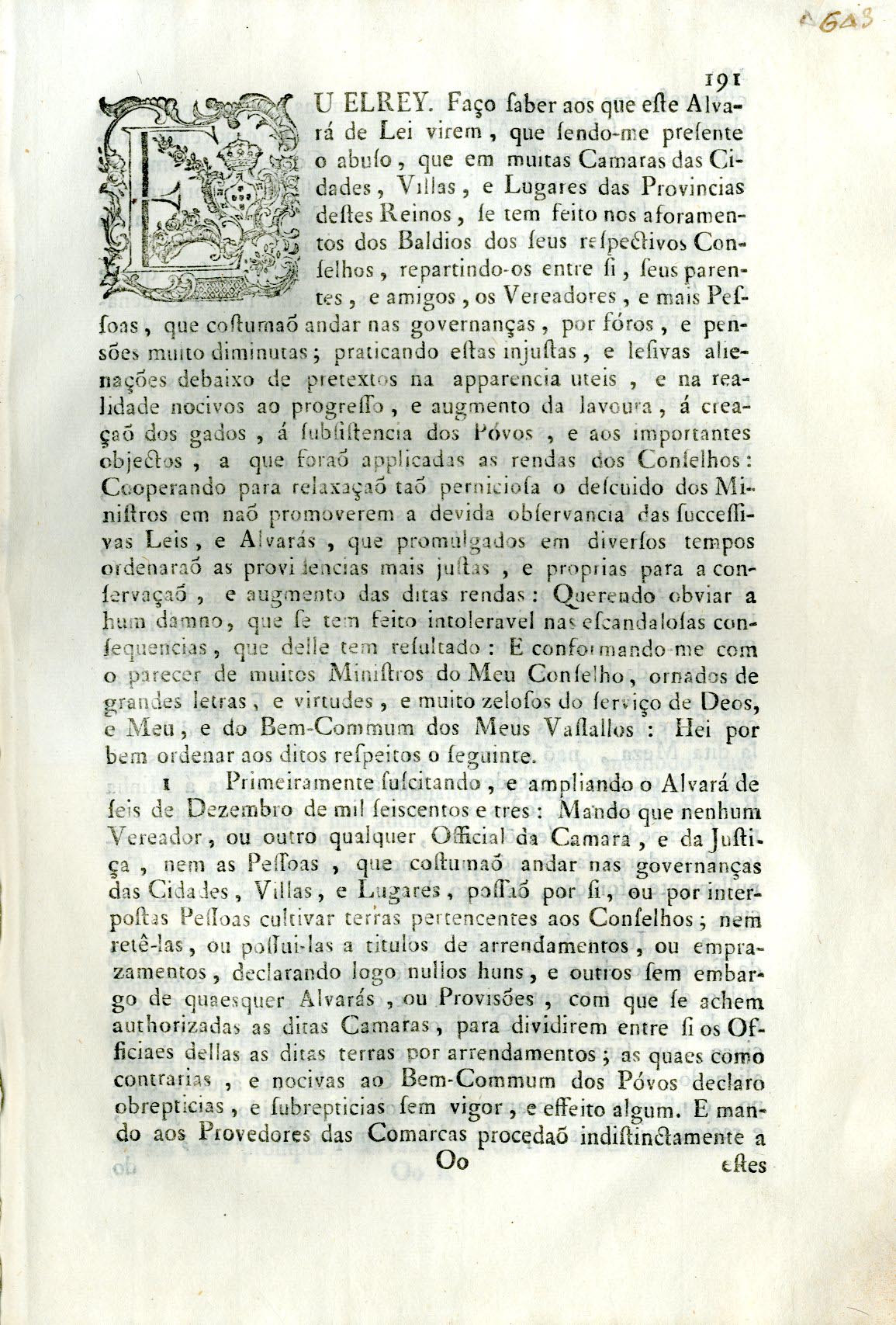 Alvara de Lei porque Vossa Magestade ha por bem ordenar a forma como se hao de fazer os aforamentos dos Baldios
