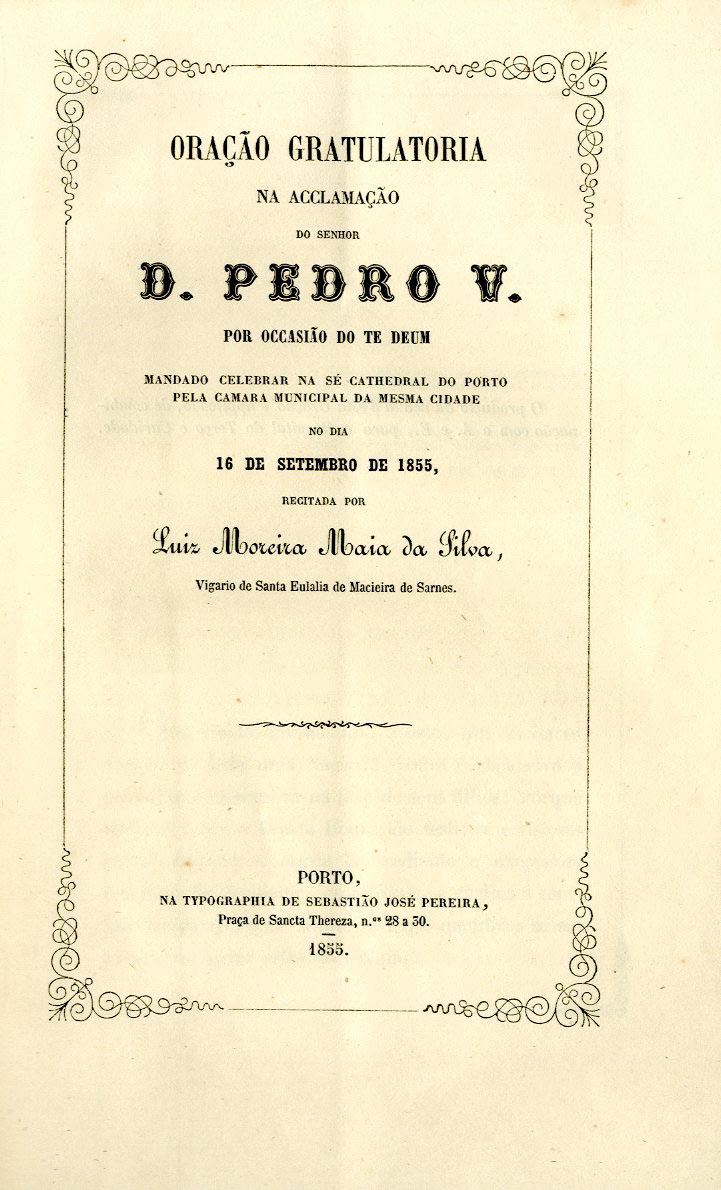 ORAÇAO GRATULATORIA NA ACLAMAÇAO DO SENHOR DOM PEDRO V