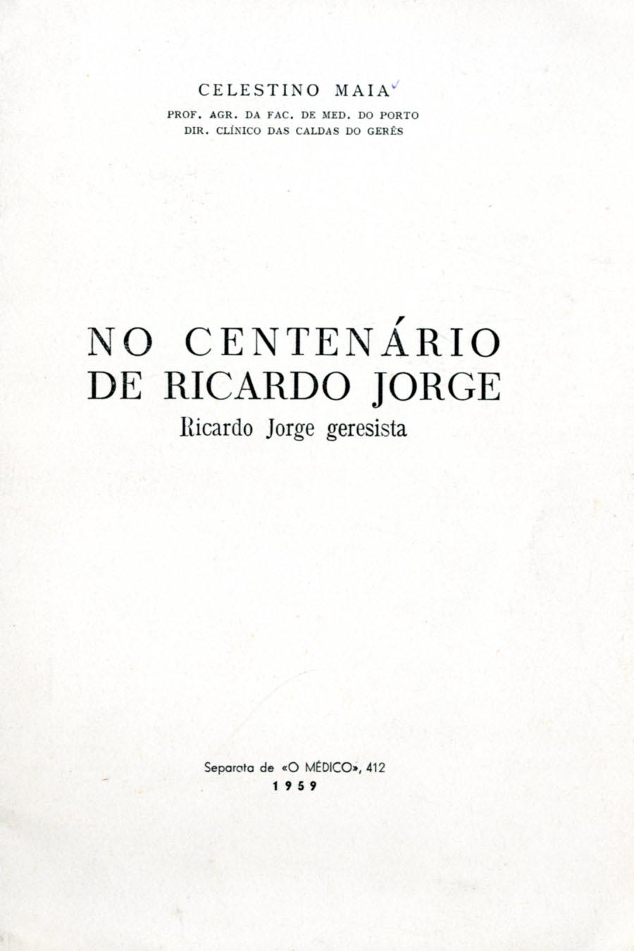 NO CENTENARIO DE RICARDO JORGE