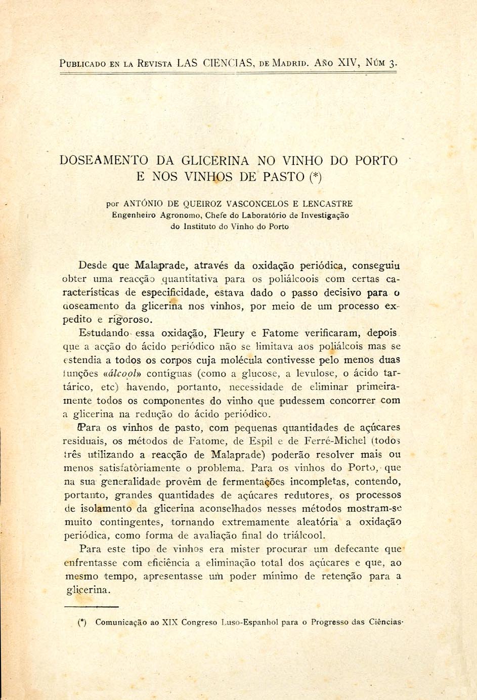 DOSEAMENTO DA GLICERINA NO VINHO DO PORTO E NOS VINHOS DE PASTO