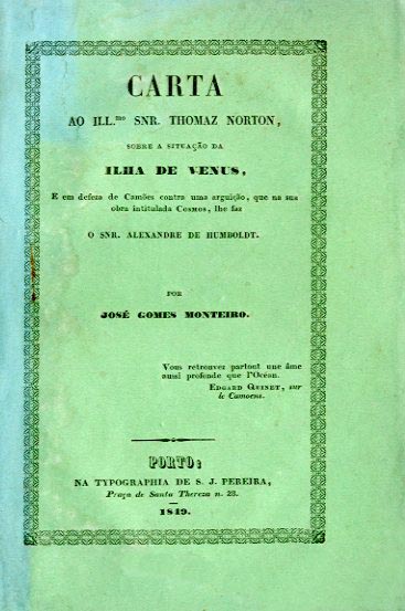 CARTA AO EXCELENTISSIMO SENHOR TOMAZ NORTON SOBRE A SITUAÇAO DA ILHA DE VENUS